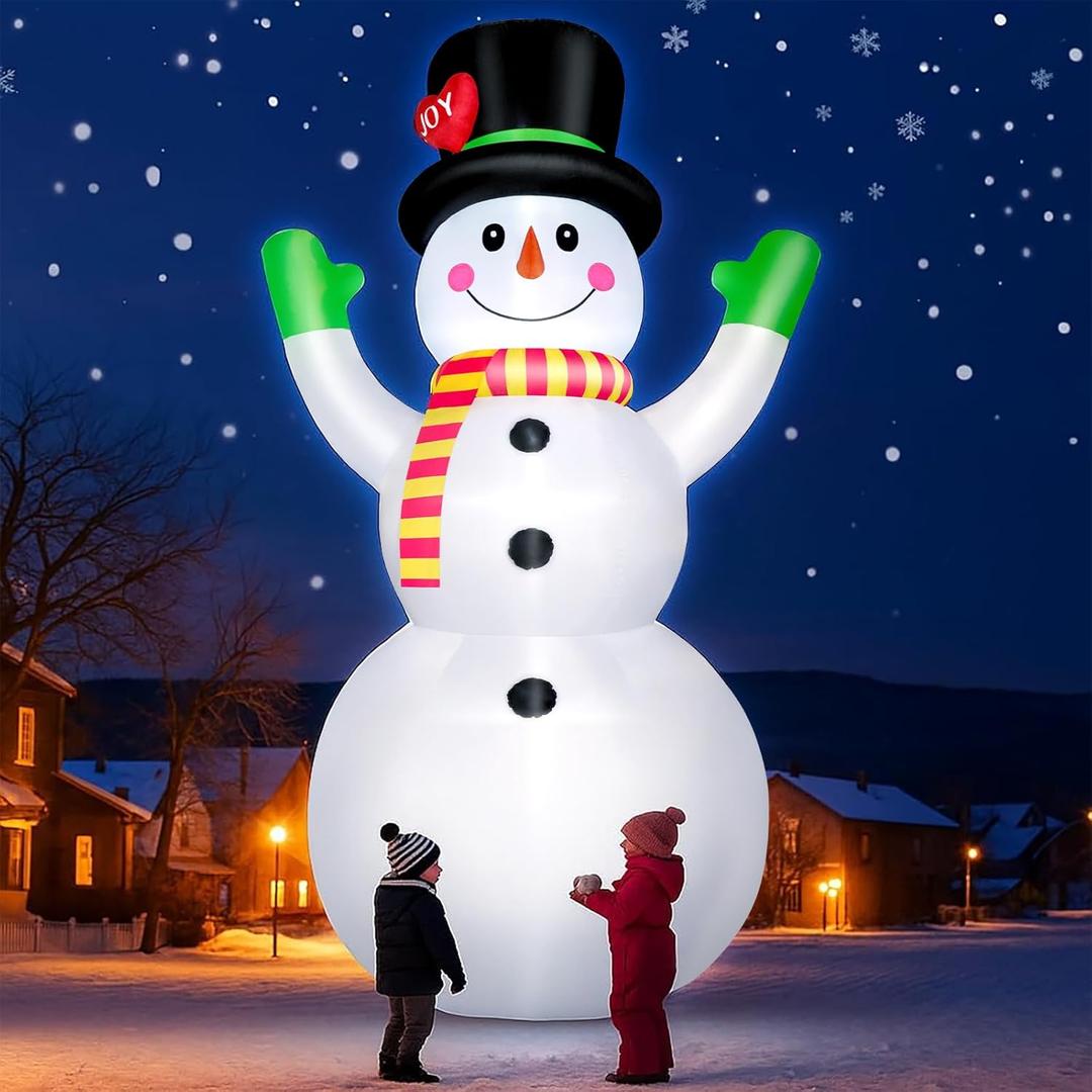 10FT Christmas Inflatables Snowman Wear Magic Hat, Blow Up Outdoor Decorations, Giant Snow Man Built-in Bright LED Light, Xmas Yard Decor for Festive Holiday Garden Patio Lawn Display Mall Hall Party