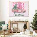 WHCHJ Pink Christmas Tapestry, Coquette Preppy Pink Bow Christmas Tree Truck Wall Hanging, Girly Xmas Holiday Tapestries Wall Blanket Decor for Party Home Bedroom Living Room Dorm, 50x60 Inch