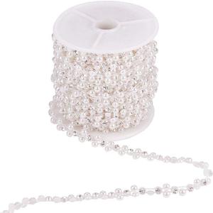 PH PandaHall ABS Plastic Imitation Pearl and Rhinestone Chain Pearl Bead String for Wedding Party Decoration Sewing Trims Cake Decoration, White, Assorted, 4 Pack