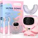 Sensory 360 Round U-Shaped Astronaut Design Mouthguard Electric Toothbrush for Kids Ages 2-7 - Automatic Memory Function - 5 Modes Toothbrush with Multiple Heads – Kids Travel Essentials (Pink)