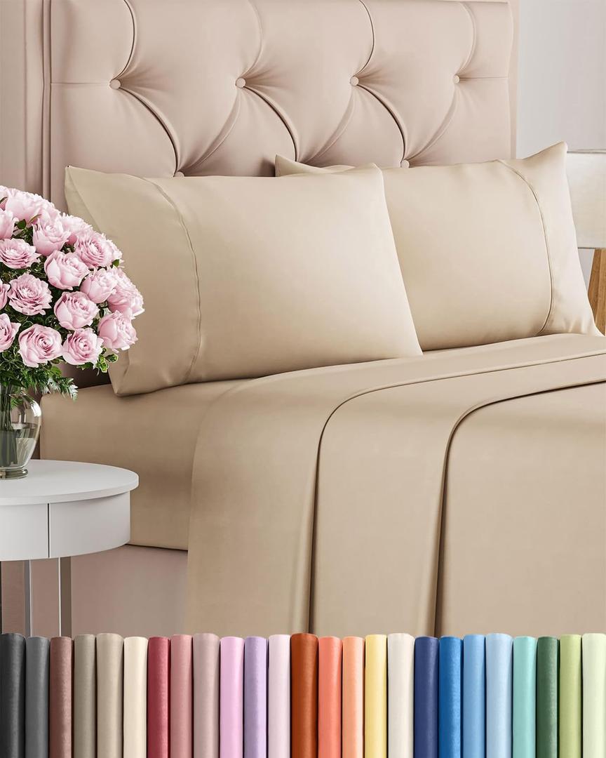 Twin XL 4 Piece Sheet Set - Comfy Breathable & Cooling - Ultra Soft Hotel Luxury Bedding Set w/ 8-16 Inch Deep Pockets - 1 Flat & 1 Fitted Sheet & 2 Pillowcases - Wrinkle Free and Easy Care - Cream