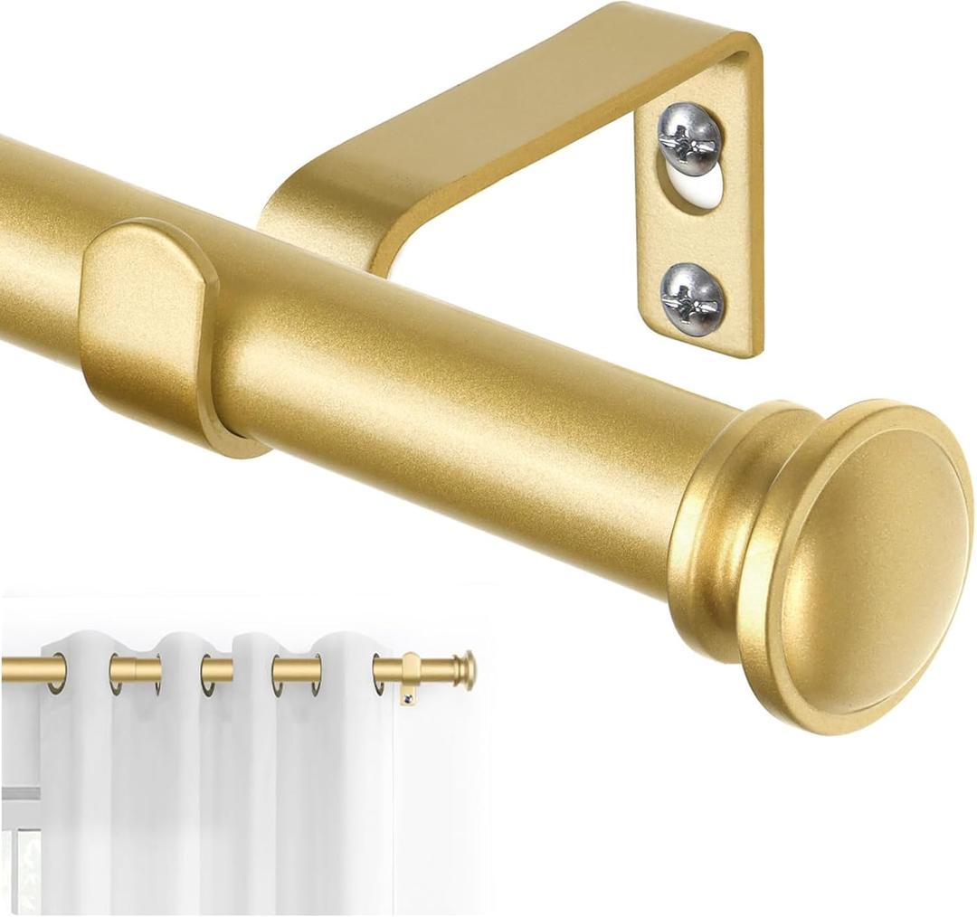 TONIAL Curtain Rod 32 to 58 Inch, Telescoping Splicing 3/4 Drapery Rods for Windows Decorative Single Rod with Small Cap End, Antique Gold
