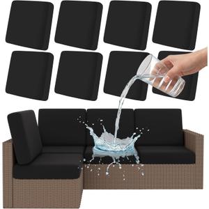 Smiry Waterproof Patio Cushion Covers, Stretch Outdoor Couch Slipcovers Replacement Washable Furniture Protector Sofa Chair Seat Cover for Dogs and Pets (8 Pcs, Black)