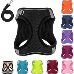 Dog Harness with Leash Set, No-Pull Step-in Reflective Pet Harness with 1 Leash Clips, Adjustable Soft Padded Easy Walk Dog Vest for Small Medium Large Dogs, Cats(Carbon Black,  L(Chest:16.5"-19")