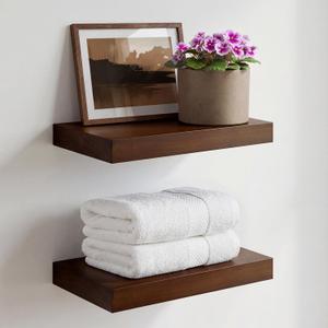 Homeforia Floating Shelf Black 12 inch, High End Solid Real Wood Small 12inch Floating Shelves for Wall Mounted, Black Wooden 12 in Floating Shelves, Heavy Duty Bracket, 12 X 6.5 X 1.75 inch, Set of 3