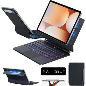 LAUDTEC Magic Keyboard Case for Samsung Galaxy Tab S11 / S9 11inch,S10 Lite / S10 FE / S9 FE 5G 10.9" Floating Cantilever Stand with Multi-Touch Trackpad & LED Display,S Pen Holder & 7-Color Backlit