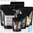4X6 Resealable Bags 200 Pcs Mylar Bags for Food Storage Candy Packaging Black Mylar Bags with Window Reclosable Small Stand Up Pouches Edible Packaging for Small Business