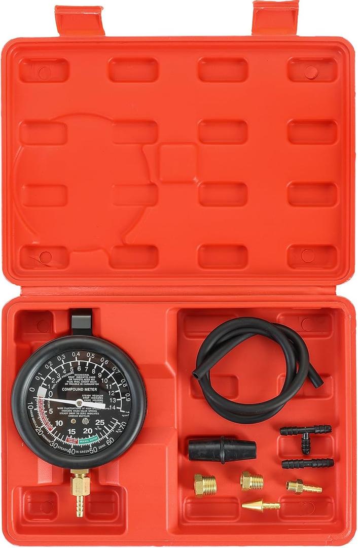 Vacuum and Fuel Pump Tester Gauge Kit | Gauge Leak Carburetor Pressure Diagnostics Tool Kit (Red)
