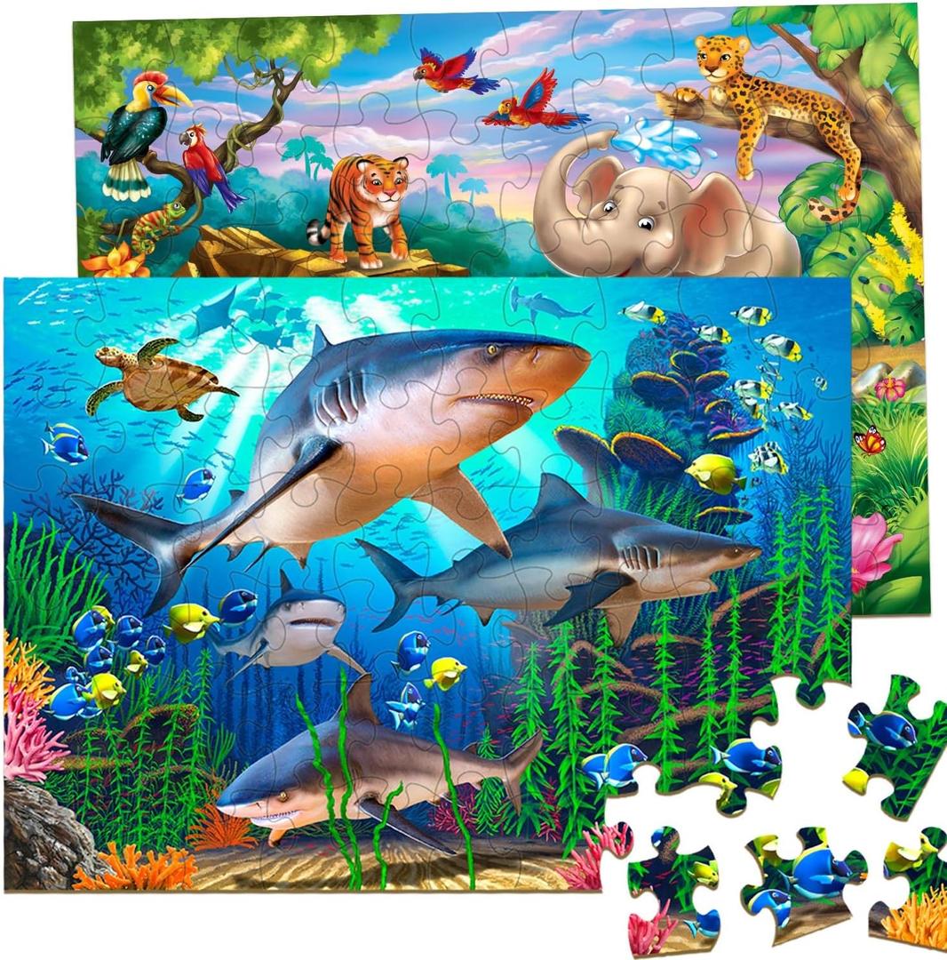 Puzzles for Kids Ages 4-8  2 x 60 Pieces Puzzles for Kids Ages 3-5 6-8  Toy for Learning Ocean & Forest Animals  Educational Toys for Boy and Girl (2 Packs)