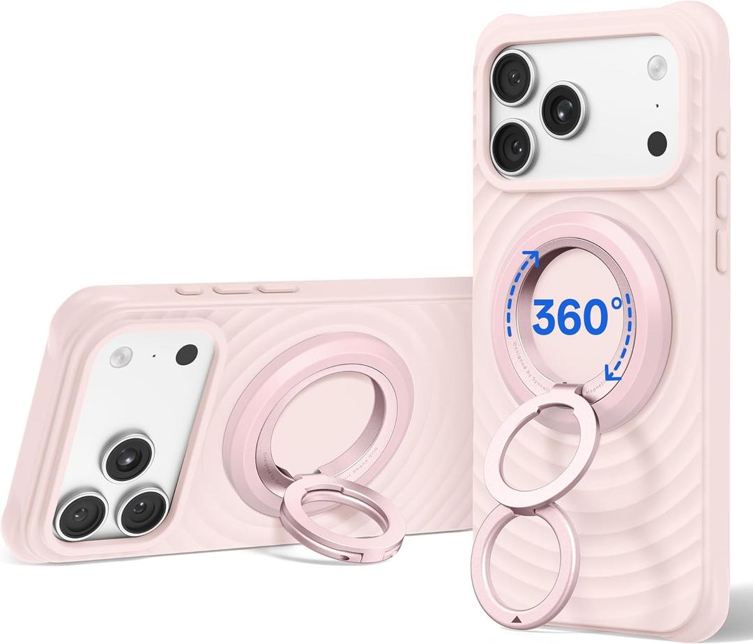 SYNCWIRE for MagSafe Ring Phone Holder, 360 Rotation Magnetic Cell Phone Grip Dual-Sided Magnets Phone Ring Kickstand Compatible with iPhone 17 16 15 14 13 12 Pro Max MagSafe, Android, Samsung etc. (Light Pink)