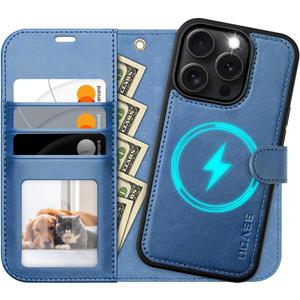 OCASE for iPhone 16 Pro Case Detachable Wallet Case with Card Holder, 2 in 1 Pu Leather Flip Folio with RFID Blocking Stand Wrist Strap Shockproof Phone Cover 6.3 Inch 2024, Light Blue