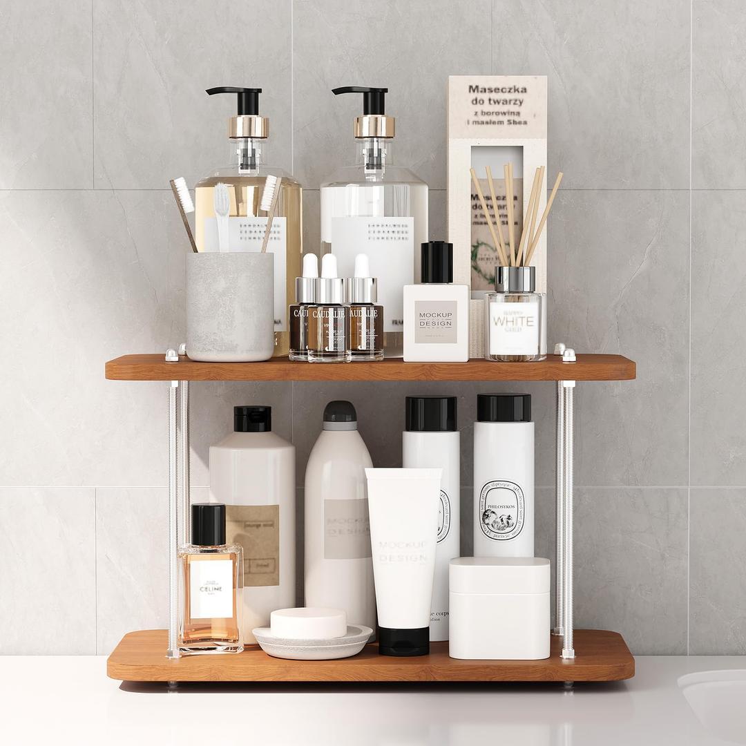Bathroom Counter Organizer,Bathroom Shelf Organizers & Sink Organizer,Vanity Organizers,Storage Skincare,Makeup,Perfume,Spices,Coffee Station,for Corner,Dresser,Kitchen,Adjustable Height(2Tier)