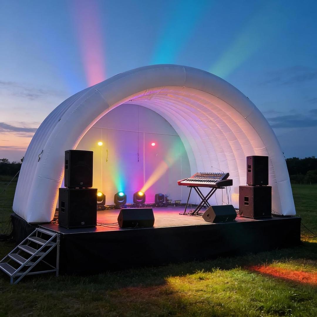 OZIS 20 × 15 × 13 FT Inflatable Event Stage Tent Indoor/Outdoor Dome Booth, Inflatable Stage Cover Party Tent Marquee Concert Shelter Dome Parties Cover with Built-in Blower Quick Set-Up(White