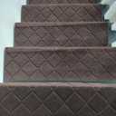 9"X36" Bullnose Stair Treads Carpet Non-Slip for Wooden Steps Indoor, Machine Washable and Reusable with Tape Free Self-Adhesive Back for Pets, Set of 15, Brown