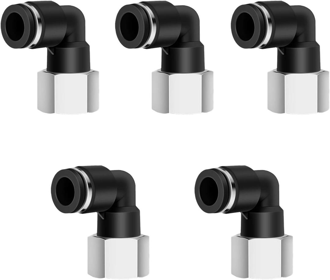 5PCS Pneumatic Female Elbow 3/8" Tube OD x 1/4" NPT Thread Push to Connect Fittings, 90 Degree NPT Female Nickel Plated Brass Quick Connector for Air Compressor Air Bag