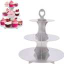 3-Tier Cardboard Cupcake Stand - 2 PCS Round Cupcake Stand Tower,White Cup Cake Tier Holder Stand Dessert Tower for Themed Part,Parties Shower,Dessert Display (Silver-Round)