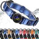 WhoseID AirTag Dog Collar, Waterproof Reflective Leather Dog Collar with AirTag Holder and Magnetic Buckle, Heavy Duty Pet Collar for Small Medium Large Dogs, Blue