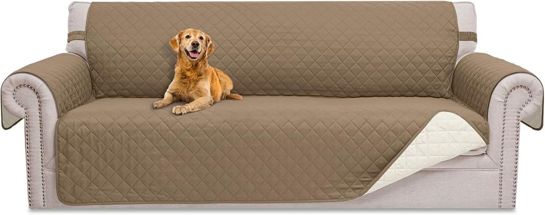 HOMERILLA Couch Cover, Dog Couch Covers for Pets, Couch Covers for 3 Cushion, Reversible Sofa Covers Furniture Protector with Elastic Straps (68" Sofa, Taupe/Ivory)