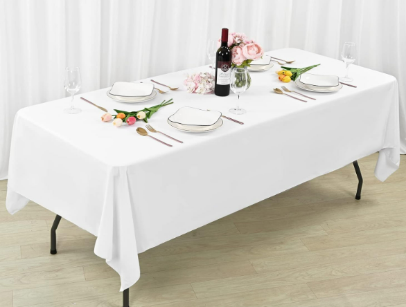 1 Pack White Tablecloth 60 x 102 Inch Rectangular Table Cloth for 6 Foot Rectangle Tables, Wrinkle Resistant Washable Polyester Fabric Table Covers for Wedding Party Banquet Buffet and Camping