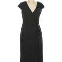 Apt. 9 Cocktail Midi Dress - Wrap V-Neck Short Sleeve: Black Solid Dresses - Women's Size Medium,