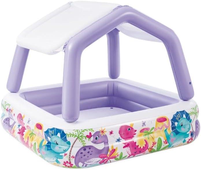Intex 57470EP Sun Shade 5 Foot Square Inflatable Durable 10 Gauge Vinyl Kiddie Pool with Ocean Scene and Canopy for Ages 3 Years and Up, Multicolor