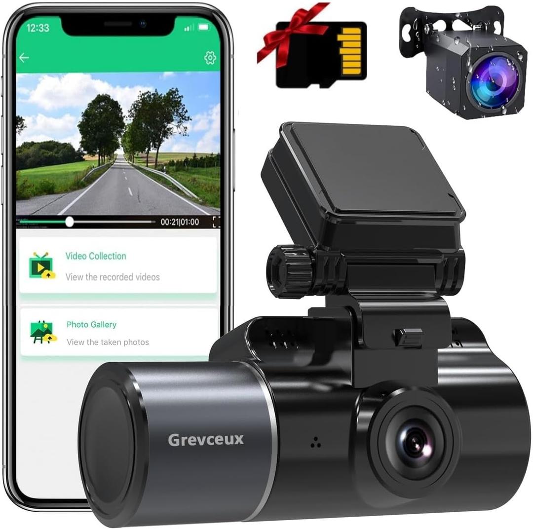 3 Channel Dash Cam with WiFi Function, 4K Front and 1080P Cabin and Rear Dash Camera with Starvis Night Vision, Loop Recording with SD Card Included, 24 Hours Parking Mode and APP Control