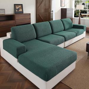 OHSIO Couch Cushion Covers for Sectional Sofa, Stretch Soft Sofa Slipcovers Washable Wear-Resistant Universal Furniture Protector for Living Room(2 Seaters Covers+1 Chaise Cover, Green)