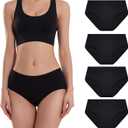 SERISIMPLE Bamboo Women Luxury Underwear Silky Comfy Ultra Soft Briefs Breathable Stretch High&Mid Waist Panties 4 pack (Mid-Black, X-Large)