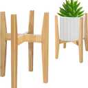 Plant Stand Indoor, Bamboo Plant Shelf, Adjustable Corner Plants Flower Holders Single Floor Plant Stand, Fits 8 to 12 Inches Pots, (Pot & Plant Not Included) (Nature)