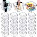 Tioncy 24 Pcs Stackable Clear Drawer Organizer Set 3" x 3" x 2" Small Makeup Vanity Storage Bins Office Desk Drawer Dividers Container Organization for Makeup Vanity Office Bathroom Kitchen Utensil