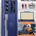 Vizvera for Samsung Galaxy Z Fold 6 Case RFID Wallet with Cards Holder [S Pen Holder] [Camera Cover] Shockproof Silicone Protective Phone Case for Z Fold 6 2024-Blue