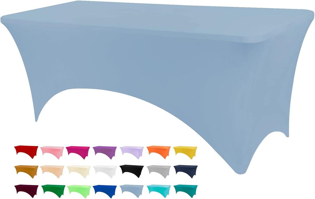 Table Covers for 6 Foot Tables, Sky Blue Washable and Wrinkle Resistant Stretch Tablecloths Rectangle 6ft for Events, Wedding, Banquets, Parties