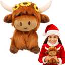 Christmas Highland Cows Stuffed Animals 7.87 Inch, Brown Highland Cow Plush Toy with Santa Sunflower, Cute Plush for Xmas Gifts Kids Adults Boys Girls Birthday Holiday Decorations