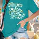 Ascrazy Easter Shirts for Women Cute Floral Bunny T-Shirt Easter Day Tee Tops Cyan