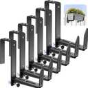 Window Box Brackets, Adjustable Planter Box Brackets, Heavy Duty Iron Flower Box Bracket for Deck Railing with Upgraded Bottom Support - Ideal for Balconies, Fences, and Gardens (6 Pack)