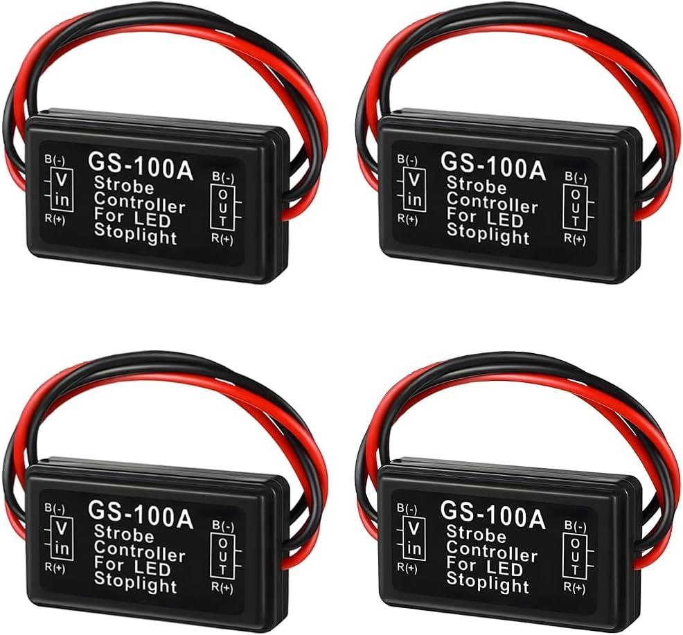 Zpana 4PCS GS-100A Car Brake Light Flasher Strobe, 12-24V Vehicle LED Flasher Module, Automotive Flashing Strobe Blinking Controller for Brake Tail Stop Light, Universal for Motorcycle Truck SUV