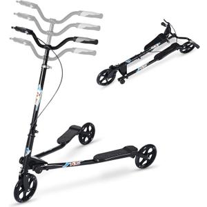 3 Wheel Foldable Scooter Swing Scooter Tri Slider Kick Wiggle Scooters Push Drifting with Adjustable Handle for Boys/Girl/Adult Age 8 Years Old and Up (Black)