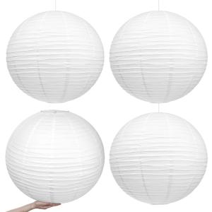 Woanger 4 Pack 24 Inch Large Paper Lantern Shade Jumbo White Japanese Chinese Round Hanging Japanese Paper Lantern Lamp for Birthday Wedding Bridal Baby Shower Party Ceiling Home Decoration