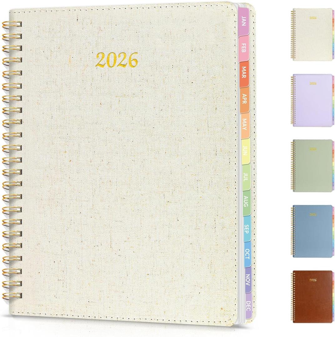 2026 Planner, Annecy Weekly  Monthly Planner 2026, Jan. 2026  Dec. 2026, 6.4" x 8.5" Monthly Agenda Planner with Tabs, Flexible Linen Cover, Spiral Binding, Double-sided Pocket, Bookmark, Beige