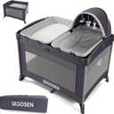Portable Baby Playard 4 in 1 Design, Foldable Baby Playpen with Removable Bassinet, Canopy and Changing Table, Infant Playrad, Nursery Center Travel Crib (Toys Not Included)