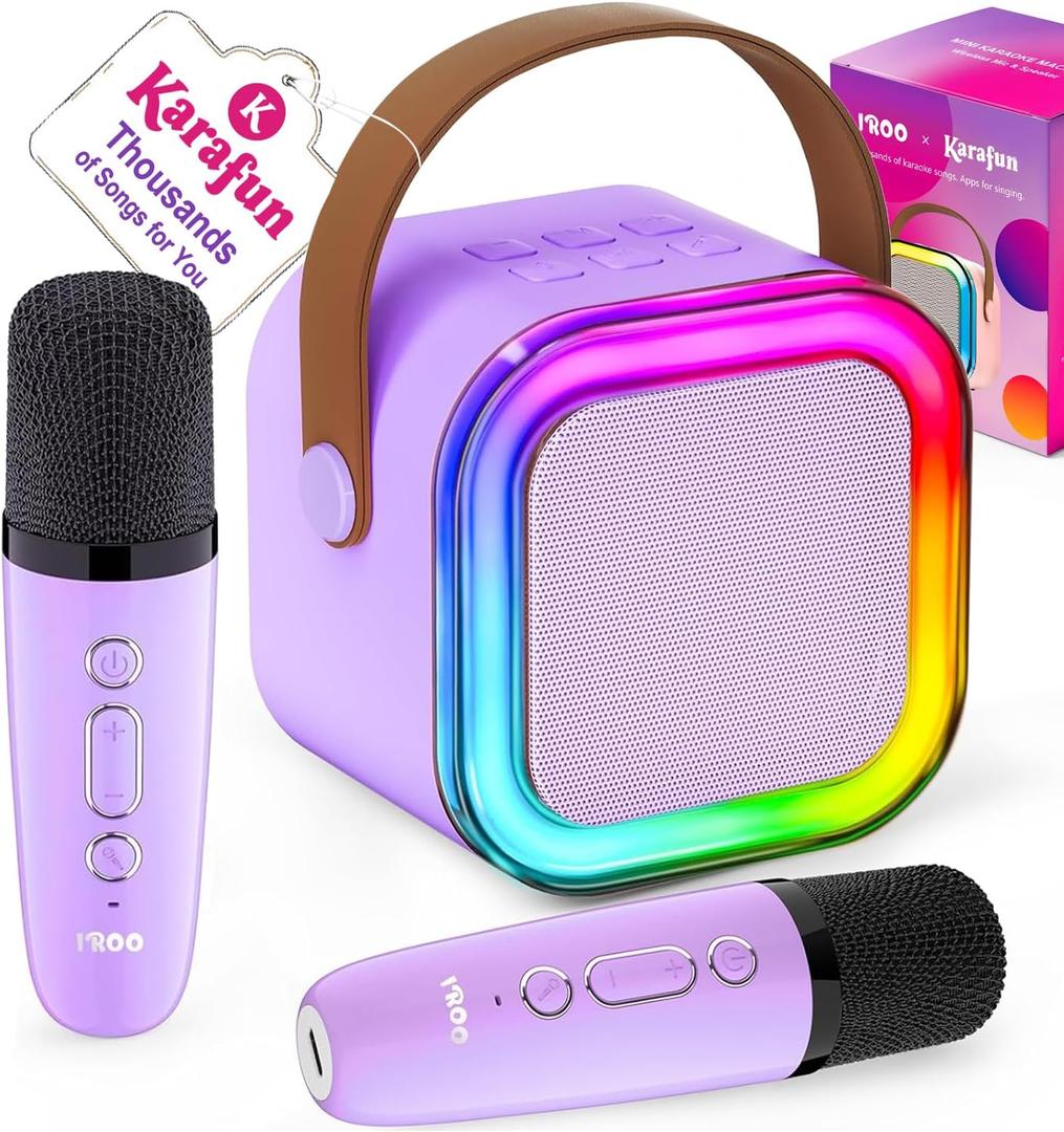 Mini Karaoke Machine for Kids, 2026 TOP Toys Birthday Gifts Ideas for Girls Ages 4, 5, 6, 7, 8, 9, 10, 12+ Years Old, Portable MP3 Player with 2 Wireless Mics for Family Home Party (Light Purple)
