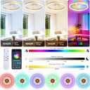 STERREN RGB Ceiling Fan with Light, 20'' Low Profile Ceiling Fans with Remote Control, Smart Gold Flush Mount LED Fan Light, Modern Bladeless Fandelier for Bedroom, Living Room, Kitchen