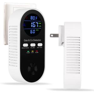 5-in-1 Combination Gas & Carbon Monoxide Detector with Battery Backup,Plug in Natural Gas Detector & CO Alarm with Temperature(F) & Humidity Sonsor,Propane & CO Detector for Home,RV,Apartment