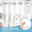 No Hook Watercolor Flowers Sage Green Shower Curtain with Snap in Fabric Liner Set, Floral Plant Double Layers Waterproof Fabric with See Through Top Window Bath Curtain 71x74 Inch