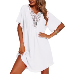 Supnier Women's Bathing Suit Cover Up Dress Lace Crochet V Neck Summer Beach Bikini Swimsuit Coverup White Medium
