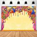Aperturee Macrame Indian Traditional Wedding Backdrop 7x5ft Orange Flower Marigold Hindu Marriage Curtain Photography Background Party Decoration Bridal Shower Ceremony Decor Photo Booth Studio Props