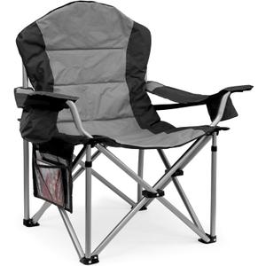 Camping Chairs, High Back Folding Camping Chairs with Lumbar Support, Heavy Duty Camping Chairs with Cooler Pouch, Lawn Chairs with Armrest Rest Support to 400LBS