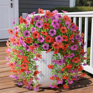 Homsunny Artificial Fake Hanging Flowers Plants for Outdoors 2 PCS Faux Silk Flower Outside UV Resistant No Fade Realistic Home Decor for Porch Patio Balcony Window Box Summer Decoration(Red Purple)