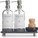 [Luxury] Kitchen Soap Dispenser Set - 16OZ Clear Glass Bottle, Stainless Steel Pump, Instant Dry Tray, Waterproof Labels, Non-Slip Silicone Pad, and Dish Brush | Upgrade for Your Kitchen and Bathroom