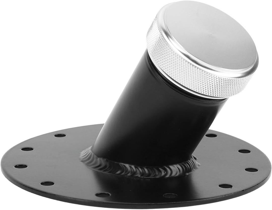 45 Degree Fuel Cell Filler Neck, 1.5in Inner Diameter Filler Neck with 12 Bolt Steel Base Aluminum Cap, Flange Fuel Cell Fast Fill Filler Neck Filler Neck Cap (Black)